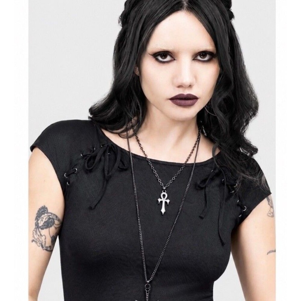 KILLSTAR Nightwane Dress XXL Black Gothic Maxi Asymmetrical Lace Up Goth - Picture 13 of 13